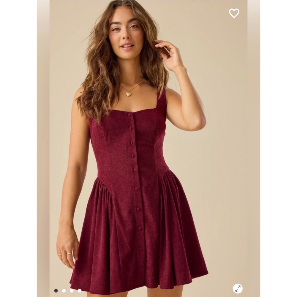 Altar'd State Womens Burgundy Corduroy Button Front Mini Skater Dress Size XS